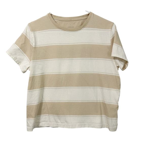 Everlane Organic Cotton Boxy Tee Beige Cream Stripe Medium Cropped - Picture 2 of 7